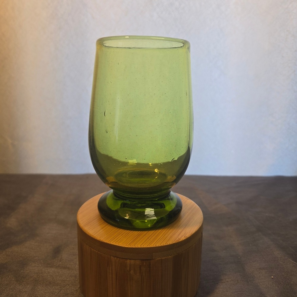 Vtg Artisanal Hand Blown Bubbled Iridescent Green MCM Vase Candle Holder Pontil